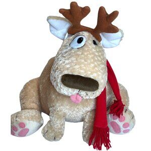 Dog Plush Golden Lab Puppy Holiday Christmas Deer Reindeer Antlers Red Scarf VTG